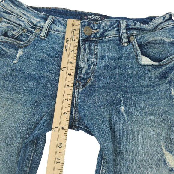 Silver Jeans Sam Boyfriend Sz 30 x 25 Mid Rise Stretch Distressed Crop Med Wash - Picture 8 of 12